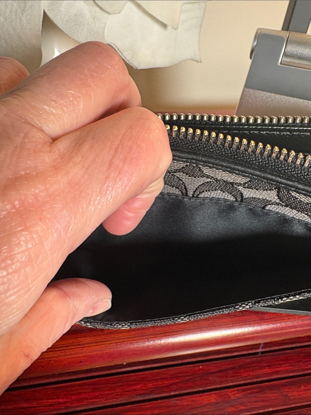 Coach Black and Gray Signature Zip Around Wallet - Picture 10 of 10